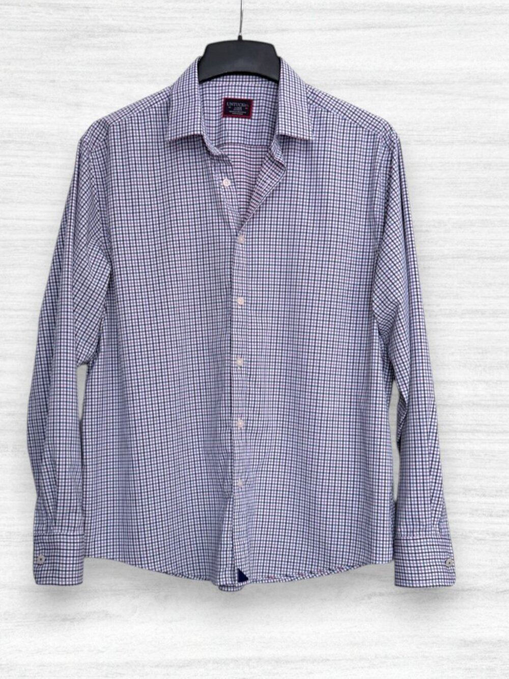 UNTUCKit Erbach Pink Blue Check Button Down Shirt Relaxed Fit Stretch Large L